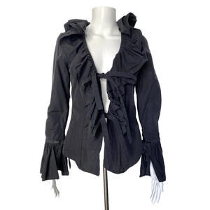 Dan Roma S Black Cotton Jacket Coat Ruffled Blouse Small Italy